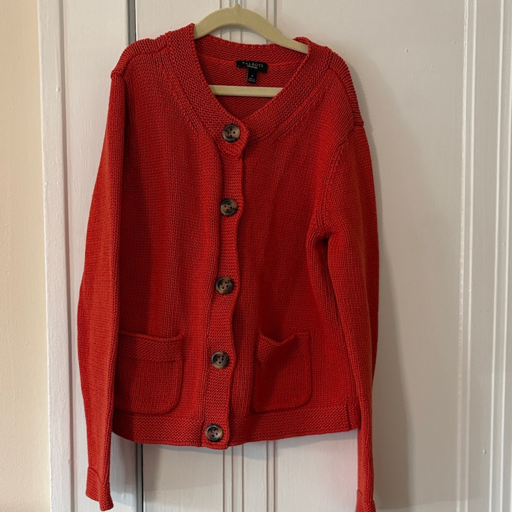 Talbots 100% Cotton Orange Button Front Knit Cardigan
